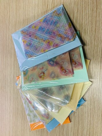 Transparante Envelop + dubbele kaart in diverse kleuren 60 stuks