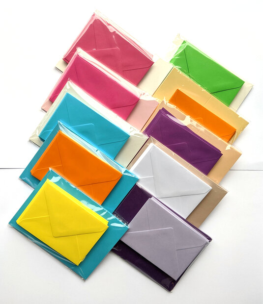 Envelop + dubbele kaart in diverse kleuren 60 stuks