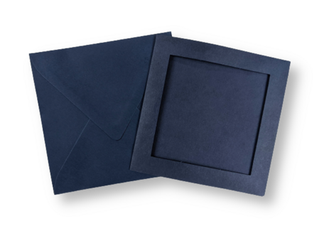 Passe-partout kaart met envelop Donkerblauw 14 x 14 cm 4 stuks